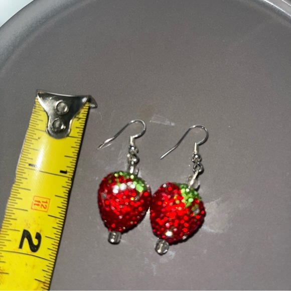 Sparkly Strawberry Dangle Earrings | Handmade, Kawaii, Festival Vibes - Picture 3 of 5